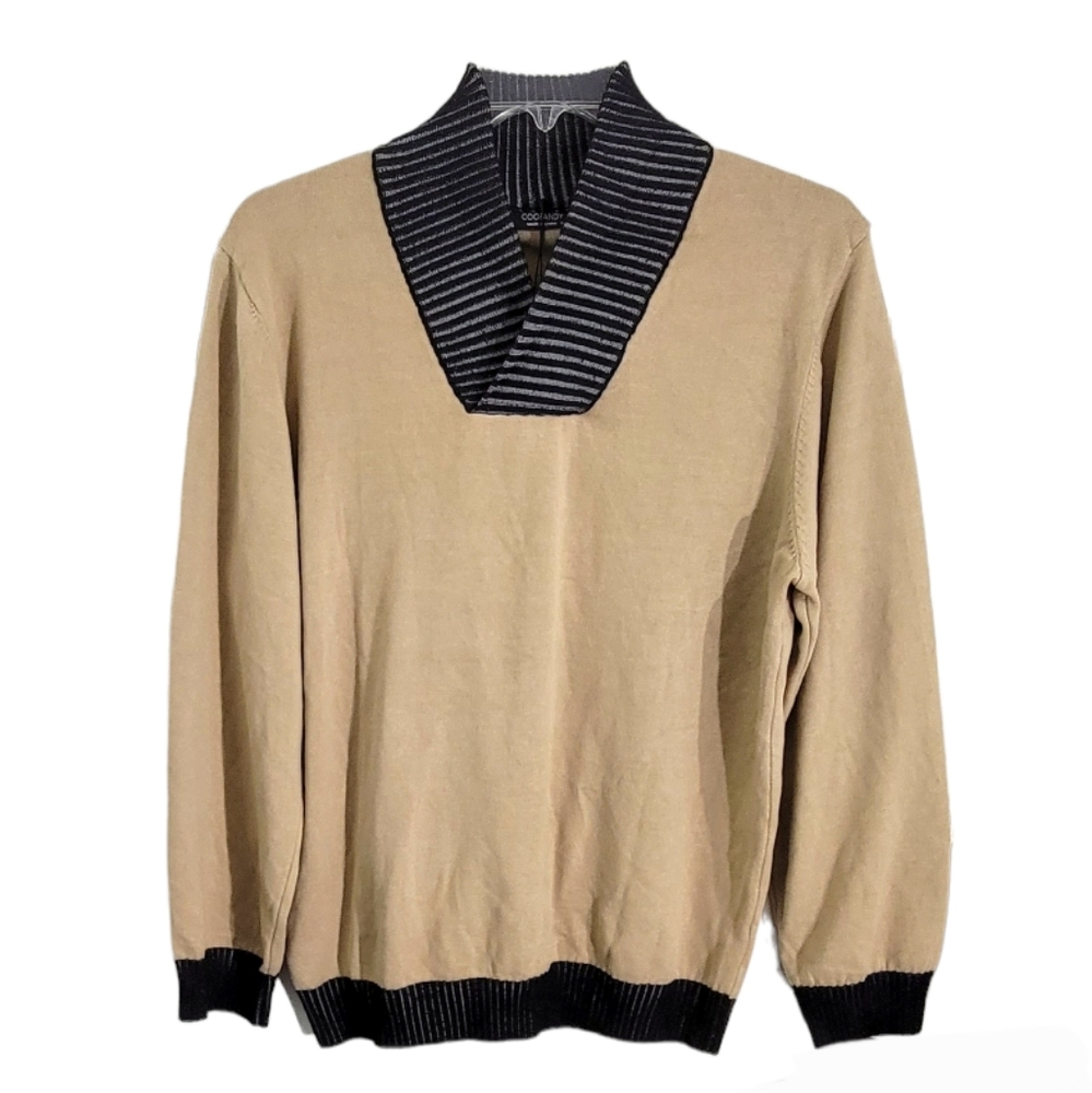 Coofandy V-Neck‎ Beige Long Sleeve Slim-Fit Casual Pullover Knitted Sweater XL